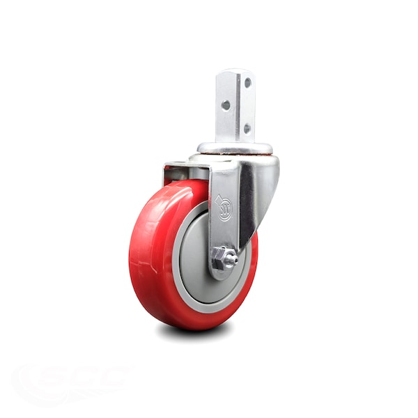 4 Inch Red Polyurethane Wheel Swivel 3/4 Inch Square Stem Caster SCC